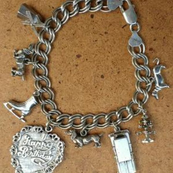 Sterling Silver Birthday Heart Dogs Charm Bracelet - Picture 4 of 5